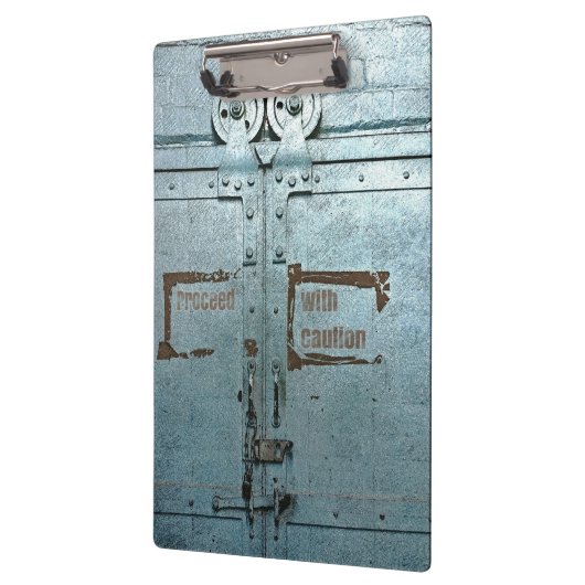 Verwerk voorzichtig met blauwe grijze industriële  klembord (Links)