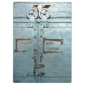 Verwerk voorzichtig met blauwe grijze industriële  klembord (Achterkant)