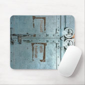 Verwerk voorzichtig met blauwe grijze industriële  muismat (Met muis)