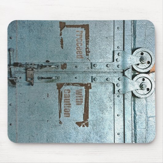 Verwerk voorzichtig met blauwe grijze industriële  muismat (Voorkant)