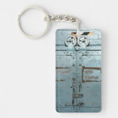 Verwerk voorzichtig met blauwe grijze industriële  sleutelhanger (Voorkant)