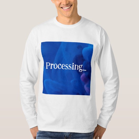 Verwerking op blauwe achtergrond t-shirt (Voorkant)