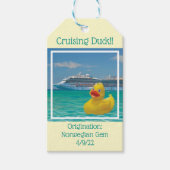 Verwervende eend met cruiseschip cadeaulabel (Voorkant)