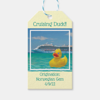 Verwervende eend met cruiseschip cadeaulabel