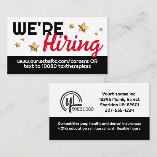 Verwerving van hulp wilde baan visitekaartje (Voorkant / Achterkant)