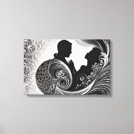 Verweven in Forever: Black & White Kiss Art Canvas Afdruk