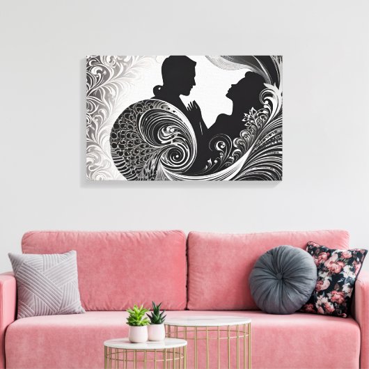 Verweven in Forever: Black & White Kiss Art Canvas Afdruk (Insitu (Woonkamer))