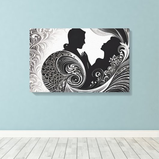 Verweven in Forever: Black & White Kiss Art Canvas Afdruk (Insitu (Houten vloer))