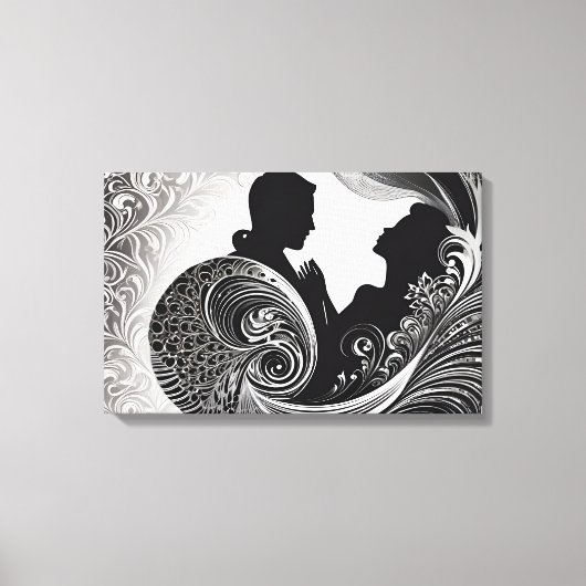 Verweven in Forever: Black & White Kiss Art Canvas Afdruk (Voorkant)