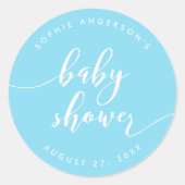 Verwijder het Baby shower van het script Pastel Bl Ronde Sticker (Voorkant)