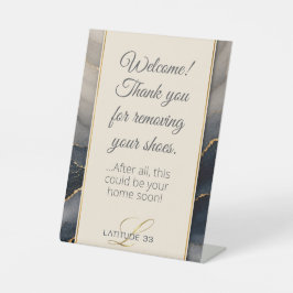 verwijder uw schoenen open huis reclamebord met voetstuk