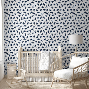 Verwijderbare babykamer voor blauwe witte dinosaur behang