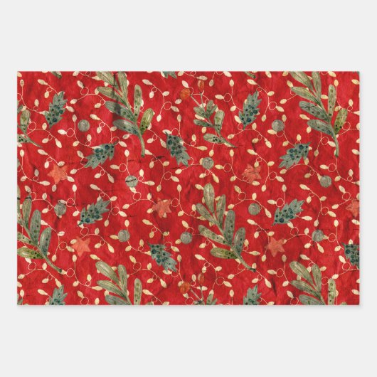 VERWIJDERDE RODE CHRISTMAS HOLIDAY GREENERY INPAKPAPIER VEL (Voorkant 2)