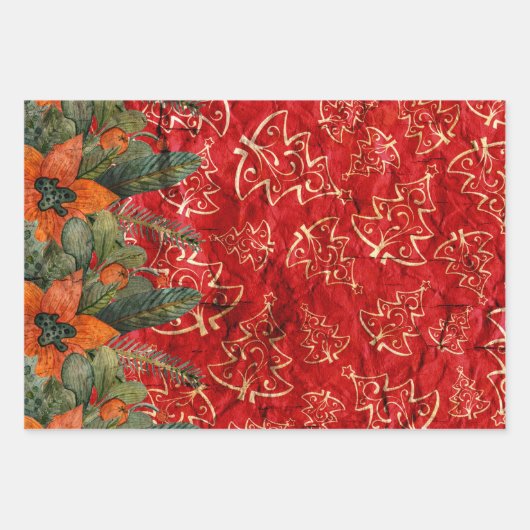 VERWIJDERDE RODE CHRISTMAS HOLIDAY GREENERY INPAKPAPIER VEL (Voorkant)