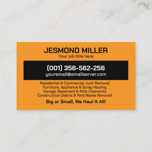 Verwijdering en vervoer van afval visitekaartje (Achterkant)