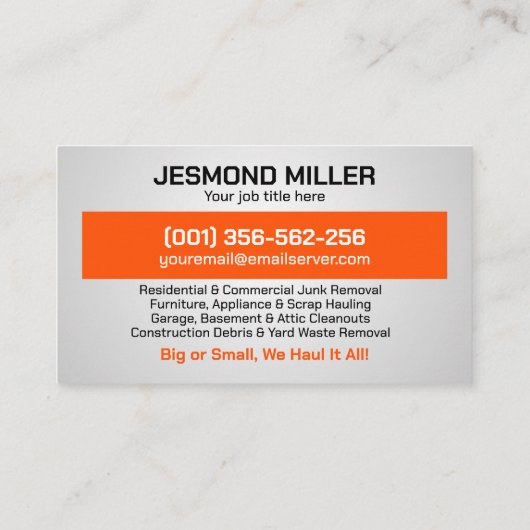 Verwijdering en vervoer van afval visitekaartje (Achterkant)