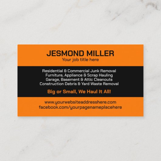 Verwijdering en vervoer van afval visitekaartje (Achterkant)