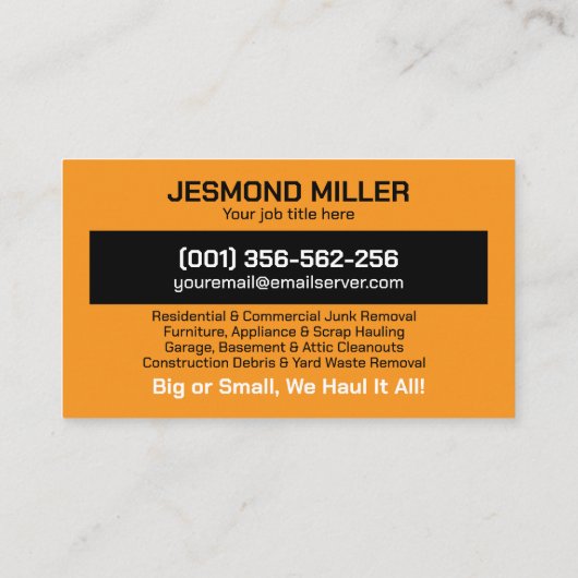 Verwijdering en vervoer van afval visitekaartje (Achterkant)