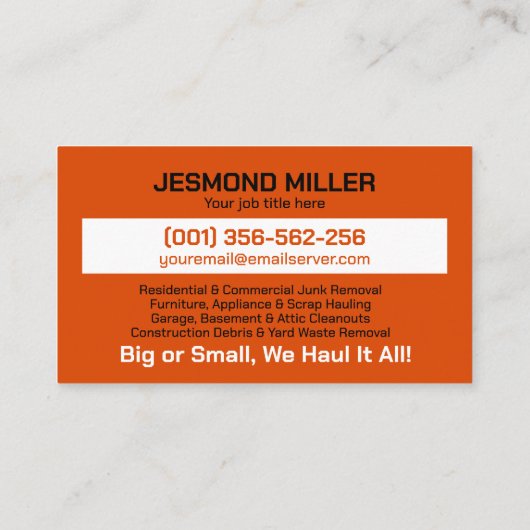 Verwijdering en vervoer van afval visitekaartje (Achterkant)