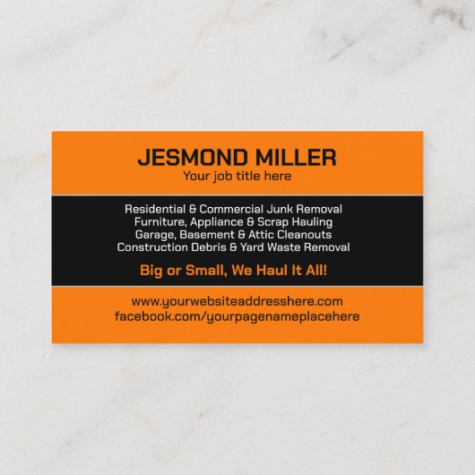 Verwijdering en vervoer van afval visitekaartje (Achterkant)