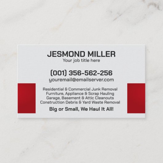 Verwijdering en vervoer van afval visitekaartje (Achterkant)