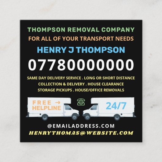 Verwijderingsbedrijf Mini Adverteren Vierkante Visitekaartje (Voorkant)