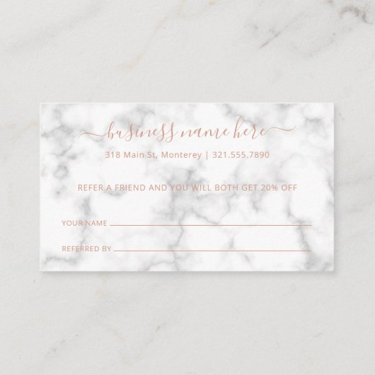 Verwijs een Eenvoudige Legitieme Roos Gold Marble  Aanbevelingskaartje (Achterkant)