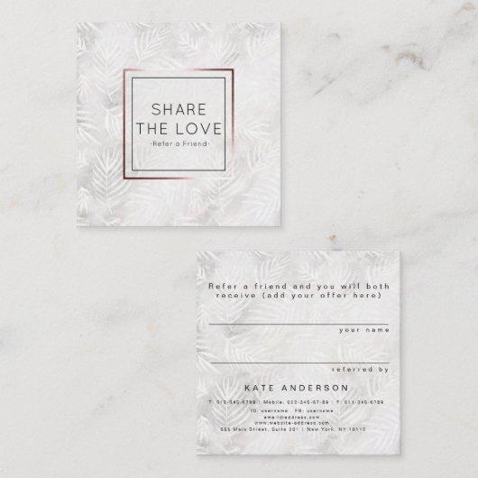 Verwijs een Friend Silver Palm Leaves Referral Sal Vierkante Visitekaartje (Voorkant / Achterkant)