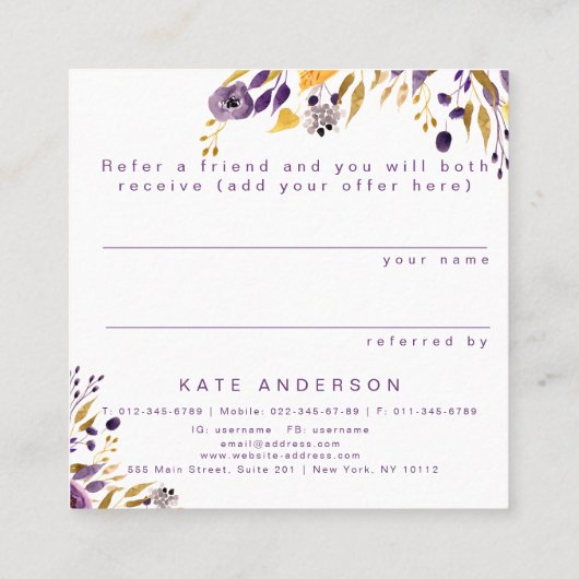 Verwijs een Kaart van de Cliënt van de Verwijzing  Vierkante Visitekaartje (Achterkant)