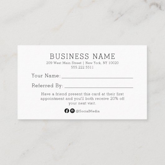 Verwijs een Kaart van de Verwijzing van een Vriend Visitekaartje (Achterkant)