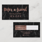 Verwijs een roos gouden tipografie zwarte marmer v aanbevelingskaartje (Voorkant / Achterkant)