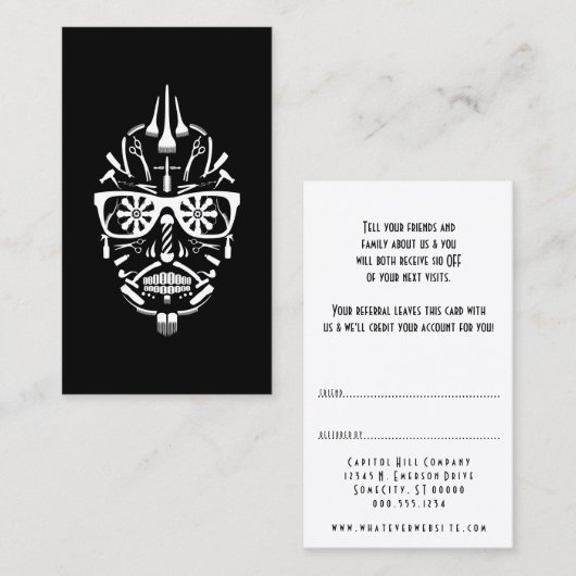 verwijs een vriend barber punk calavera aanbevelingskaartje (Voorkant / Achterkant)