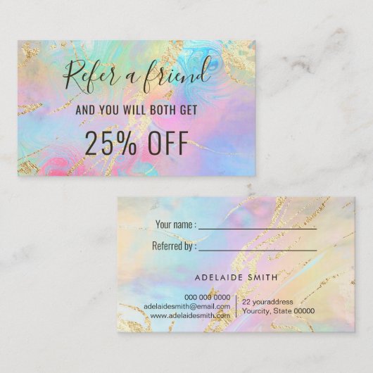 Verwijs een vriend FAUX holografisch effect Visitekaartje (Voorkant / Achterkant)
