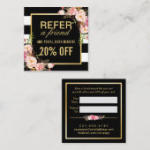 Verwijs een vriend Floral Gold Black White Referra Aanbevelingskaartje (Voorkant / Achterkant)