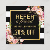 Verwijs een vriend Floral Gold Black White Referra Aanbevelingskaartje (Voorkant)