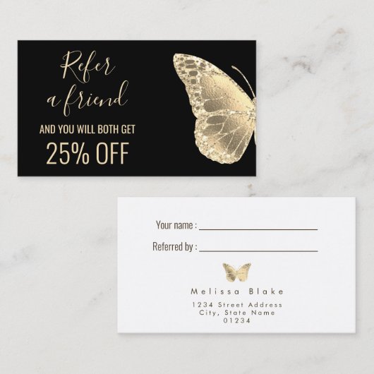 Verwijs een vriend Golden Butterfly visitekaartje (Voorkant / Achterkant)