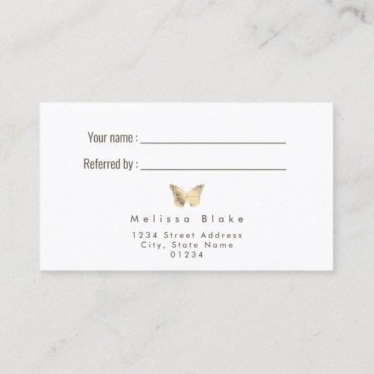 Verwijs een vriend Golden Butterfly visitekaartje (Achterkant)