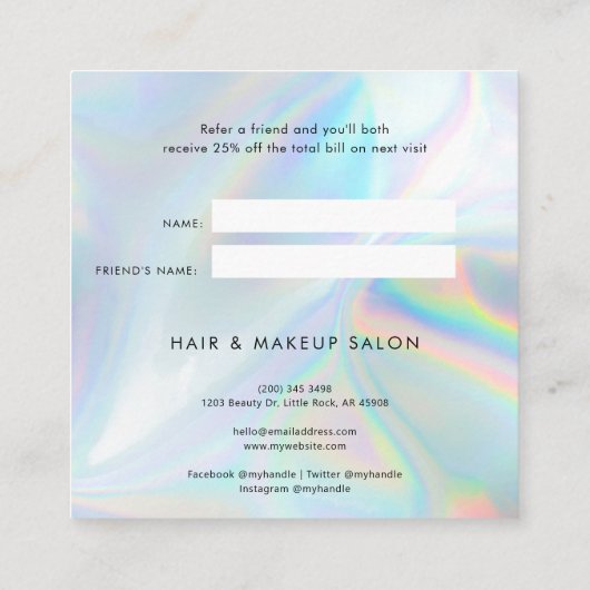 Verwijs een vriend holografische schoonheid en mak aanbevelingskaartje (Achterkant)