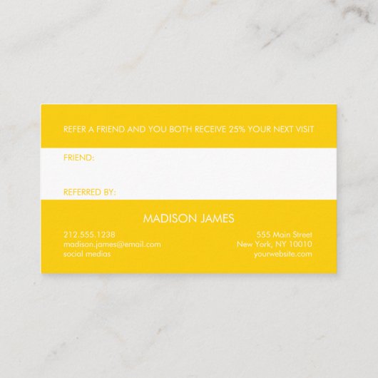 Verwijs een Vriend | Koud, licht glanzend, minimaa Visitekaartje (Achterkant)