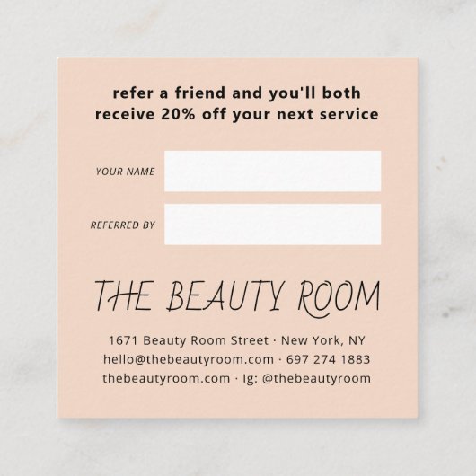 Verwijs een vriend licht perzik schattige handteke aanbevelingskaartje (Achterkant)