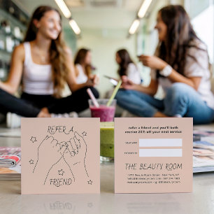 Verwijs een vriend licht perzik schattige handteke aanbevelingskaartje