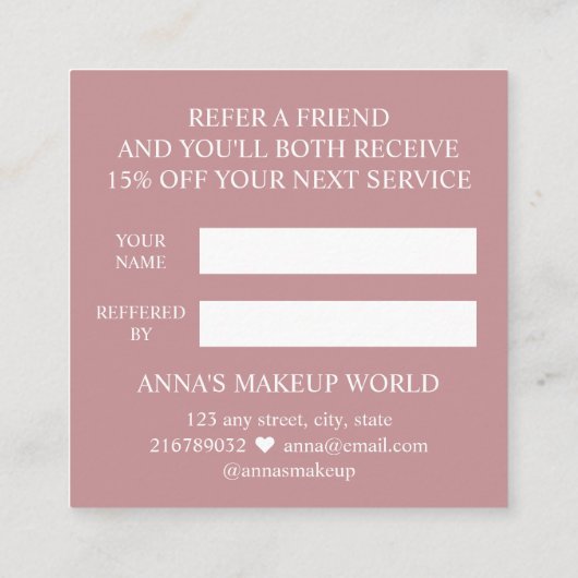 Verwijs een vriend Make-up Artist Beauty Salon Hai Aanbevelingskaartje (Achterkant)