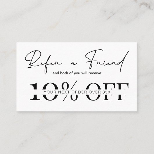 Verwijs een Vriend Minimalist Zwart Wit Logo Aanbevelingskaartje (Voorkant)