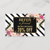 Verwijs een Vriend | Mooie roze Floral Stripes Aanbevelingskaartje (Voorkant)