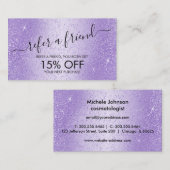 Verwijs een Vriend - Paarse Lavender Glitter Aanbevelingskaartje (Voorkant / Achterkant)