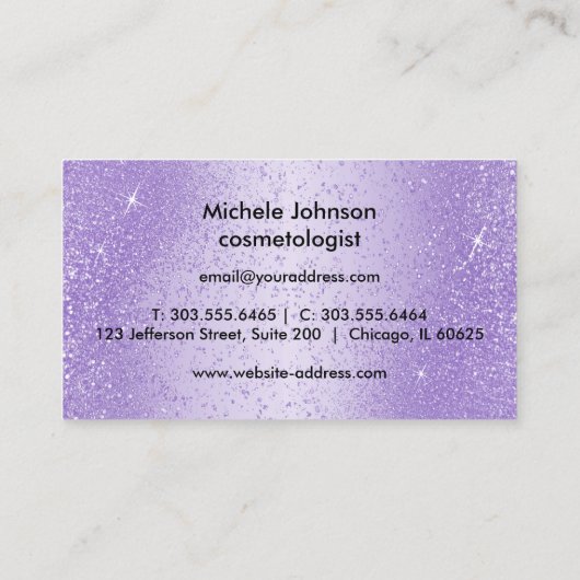 Verwijs een Vriend - Paarse Lavender Glitter Aanbevelingskaartje (Achterkant)