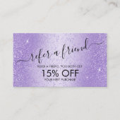 Verwijs een Vriend - Paarse Lavender Glitter Aanbevelingskaartje (Voorkant)
