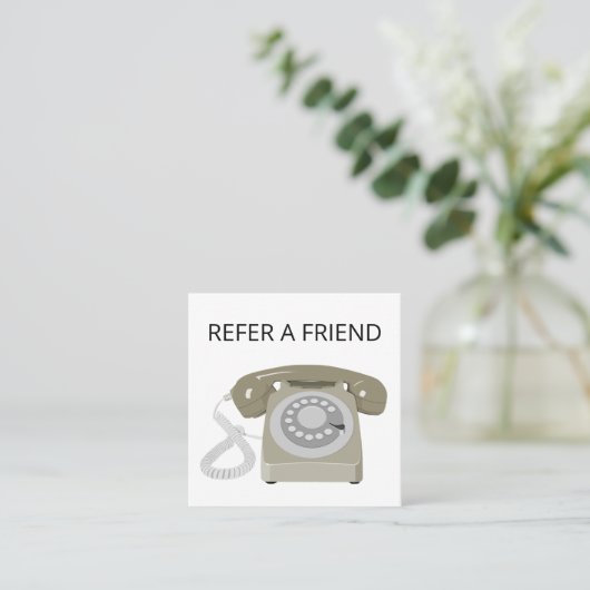 Verwijs een vriend retro telefoonverwijzingskaart  vierkante visitekaartje (Staand voorkant)