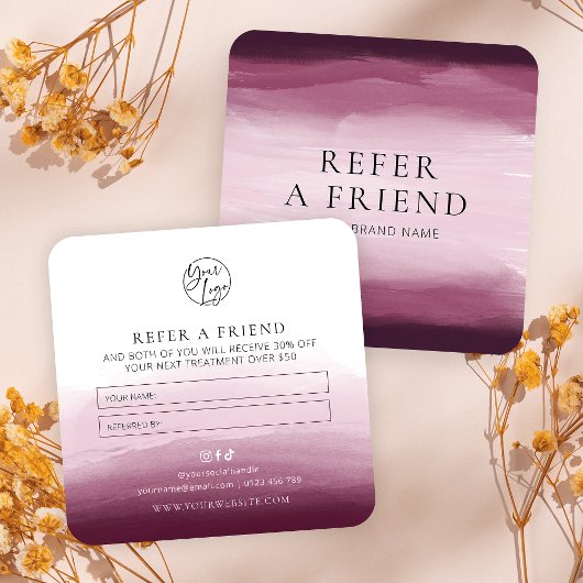 Verwijs een vriend Rode Waterverf Schoonheidssalon Aanbevelingskaartje