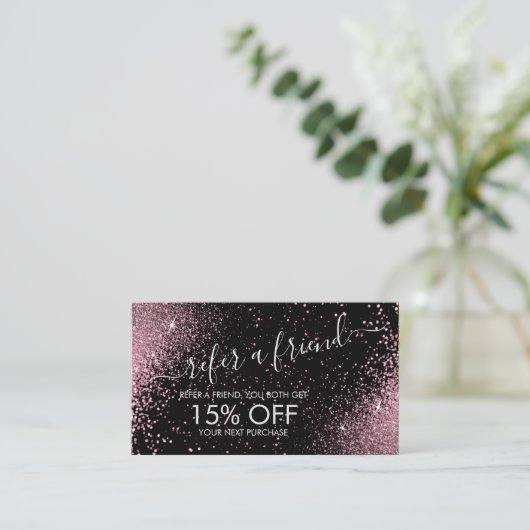 Verwijs een Vriend - Roze Glitter - Zilveren Verwi Aanbevelingskaartje (Staand voorkant)